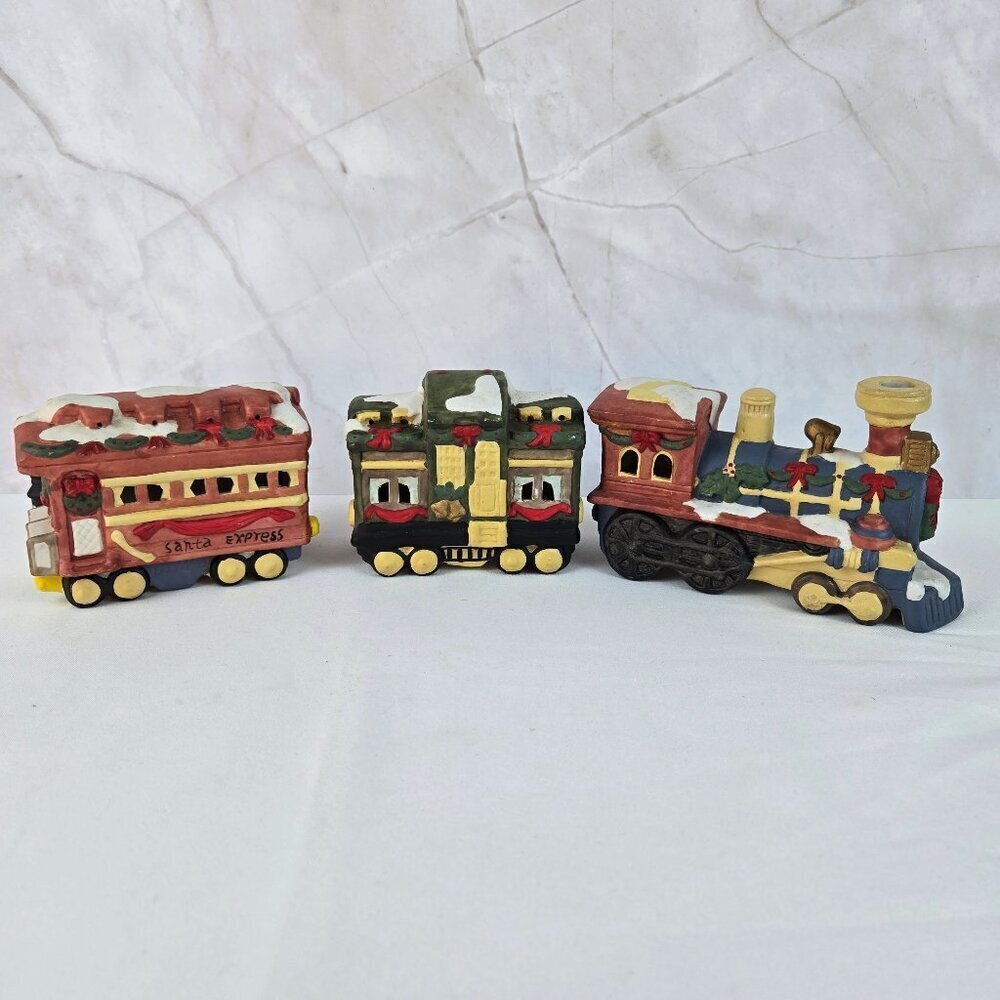 Ceramic Christmas Train 3 Pieces Multicolor Holes for Lights on the Bottom Decor